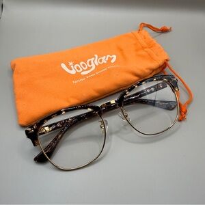 Vooglam Tortoiseshell Brown Glasses with Gold Trim, No Prescription